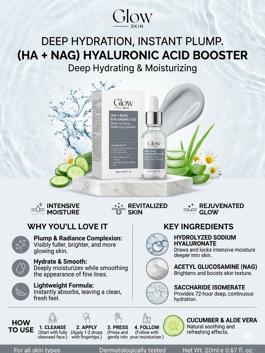 Glow Skin (HA + NAG) Hyaluronic Acid Booster (20ml)
